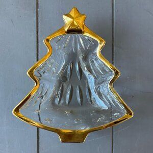 Studio Nova Yuletide Spirit Gold Christmas Tree Candy Dish Gold Trim Clear EUC